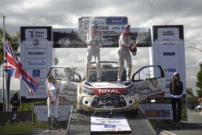 Meeke celebrating
