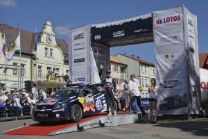 Sebastien Ogier at the start of LOTOS 72nd Rally Poland in Mikolajki.