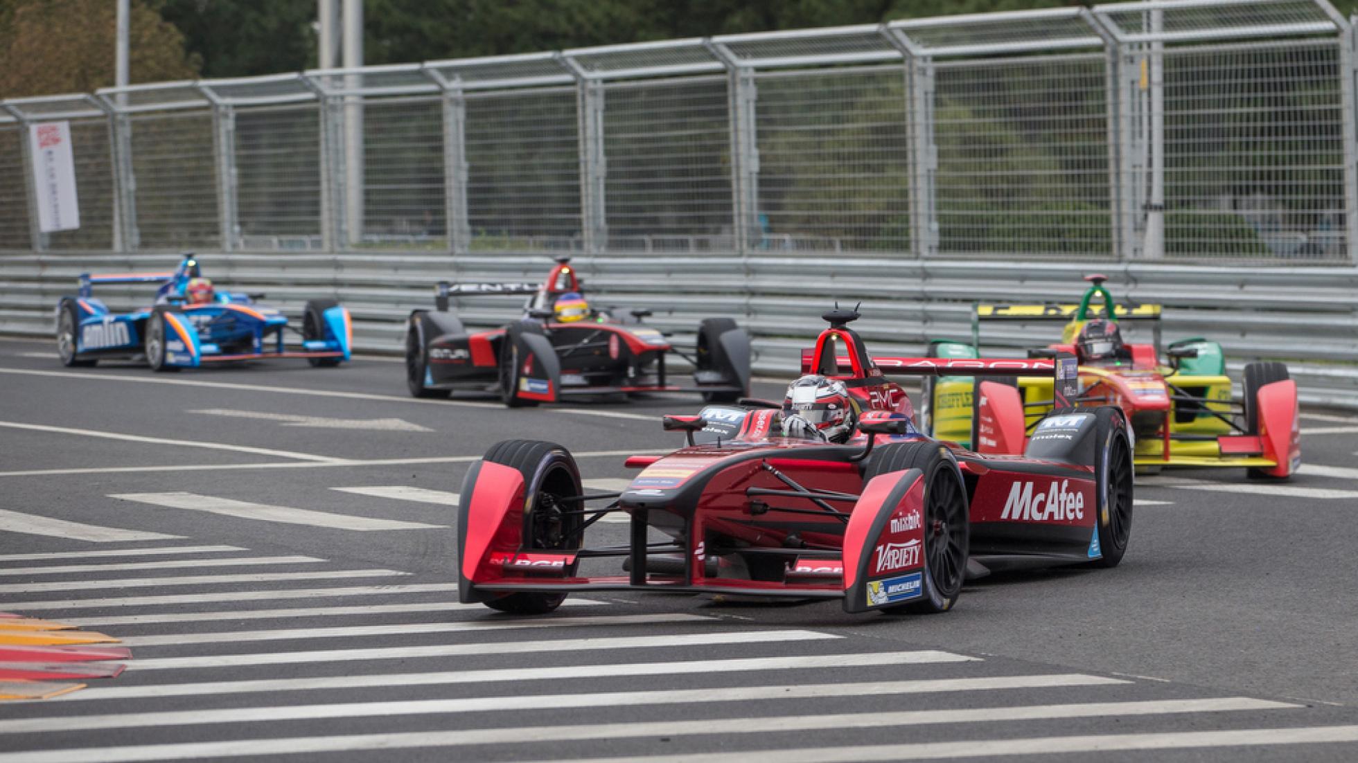 Formula E cars on track